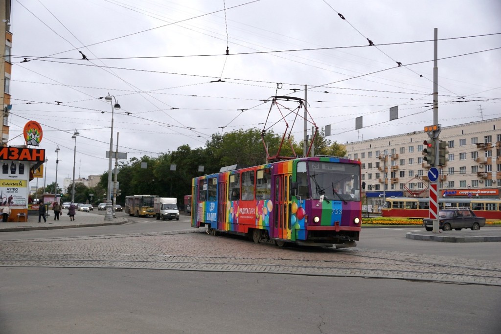 Straßenbahnkreisel in Jekaterinburg unweit unseres Hostels