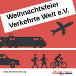 Bild zusammengesetzt aus den Bestandteilen des Verkehrte Welt Logos. Mit im weihnachtlichen Rot gehaltenem Hintergrund.